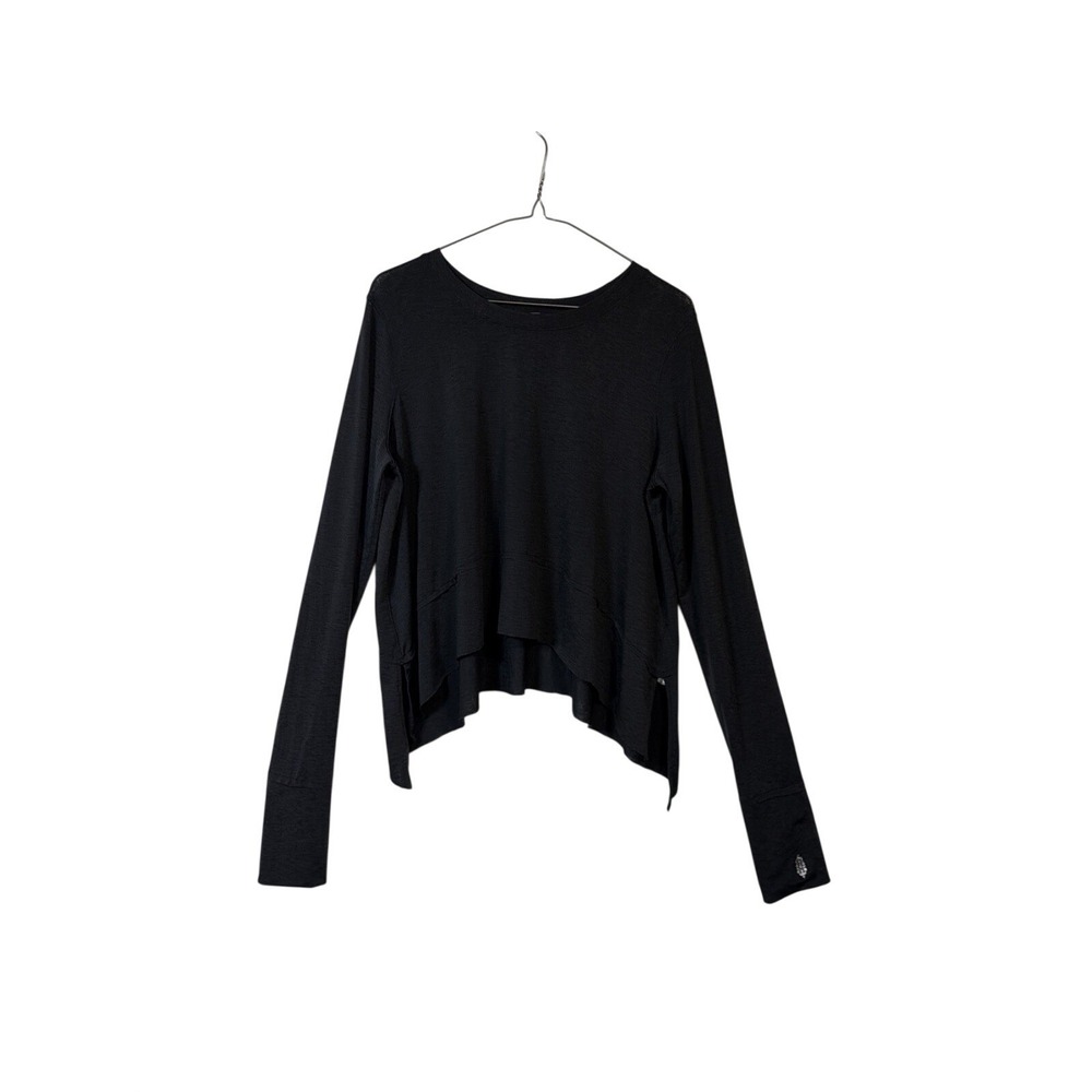 Free People Movement Top Womens Large Black Long Sleeve High Low Raw Hem